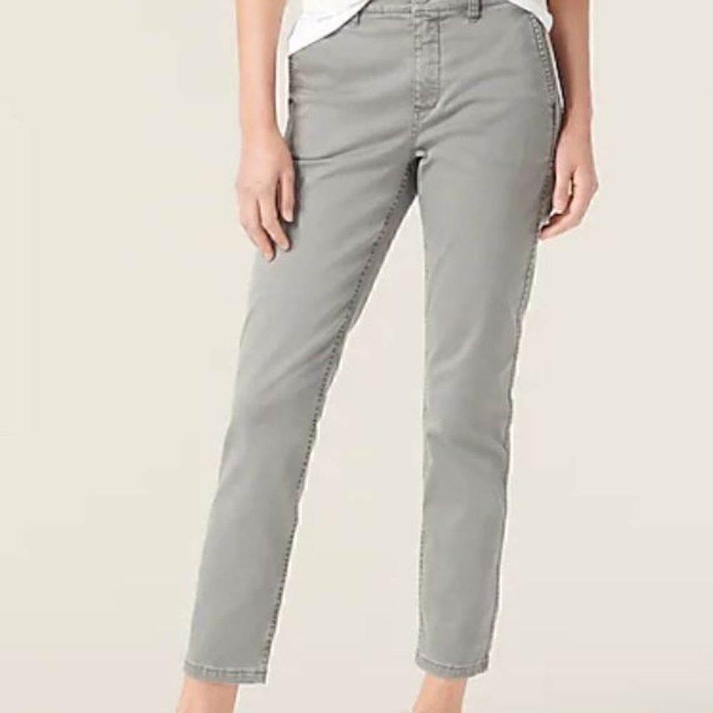 Gray Chino Flat Front Crop Pants